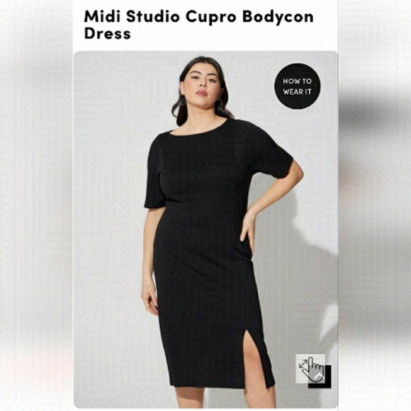 TORRID Midi Studio Cupro boatneck Bodycon Dress, black size 2x or 3x - Picture 2 of 12